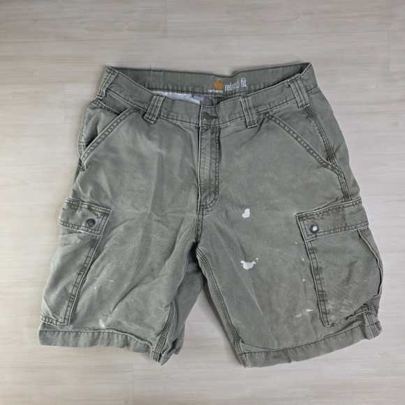 Carhartt Other - Carhartt Green Olive Cargo Shorts Relaxed 10” Inseam 100277 301 Distressed
